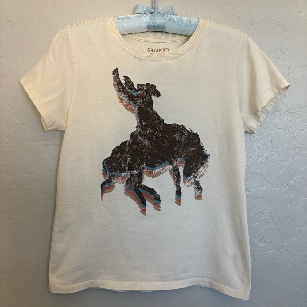 Shyanne Western Graphic Tee S Bronco Rodeo Cowgirl 100% Peruvian Cotton Cream